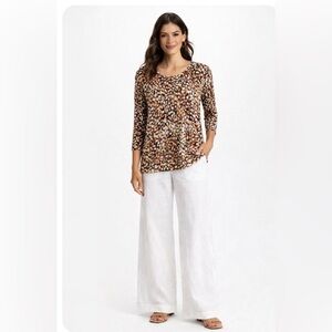 Liverpool Lightweight 3/4 Sleeves Animal Print Earth Tones Sweater Size XL